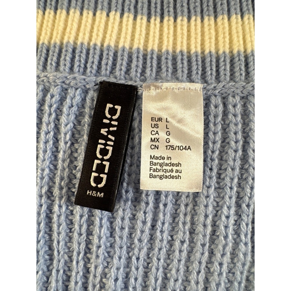 H&M Blue Knit Cropped Sweater Womens Vest V Neck Top Preppy Academia‎ Large NWOT - Picture 4 of 8